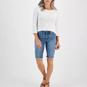 NWTS Style & Co Petite Mid Rise Raw-Edge Denim Bermuda Shorts 6 Petite (A-3)